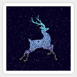 Blue Flying Reindeer Mandala in the Night Sky Sticker